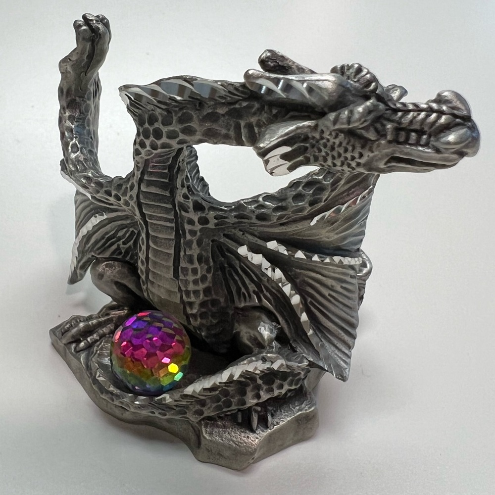 Pewter Dragon Figurine with crystal ball